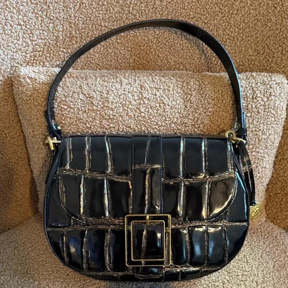 Elegant Brahmin 100% Leather Black and Gold Croc-Embossed Women's Bag - Picture 1 of 12
